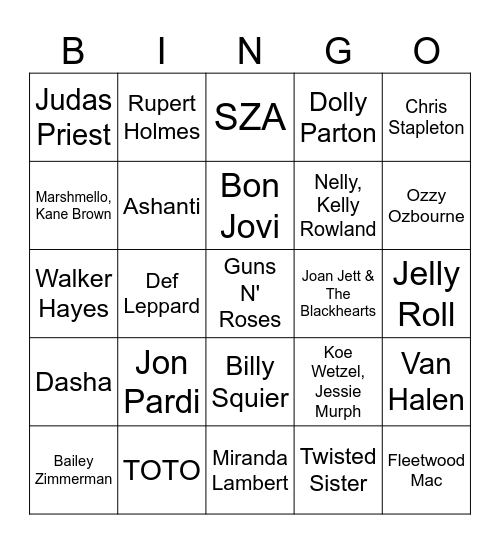 Big Hair & Boat Flares - Game 1 Bingo Card