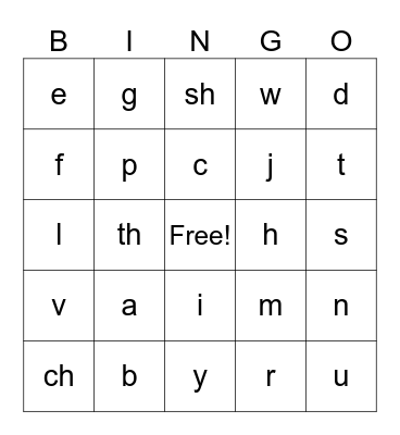 Beginning Sounds Bingo Card