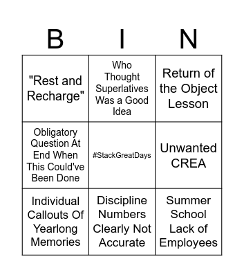 End of Year Bingo Card