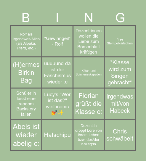 B1 Bingo Card
