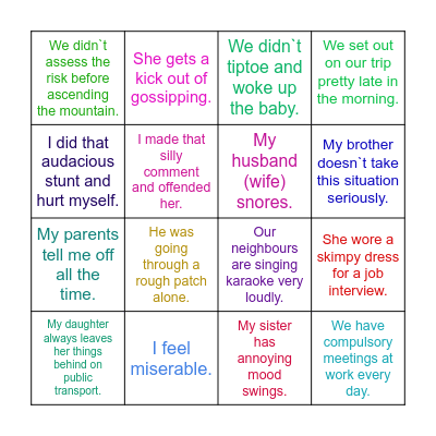 I wish / If only Bingo Card