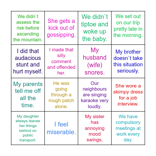 I wish / If only Bingo Card
