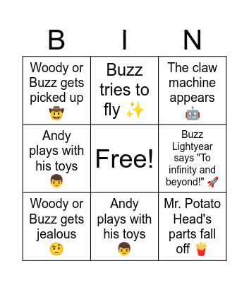 Toy Story Bingo Card
