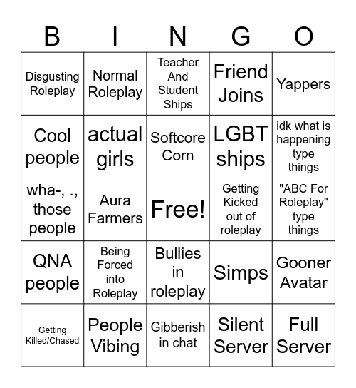 FPE Roleplay Bingo yaya Bingo Card