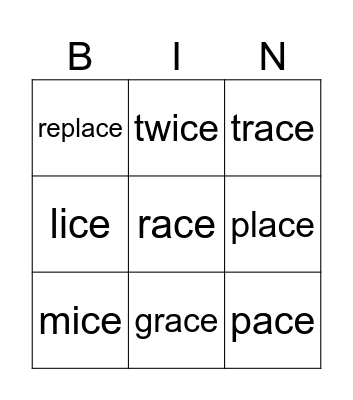 __ce words Bingo Card