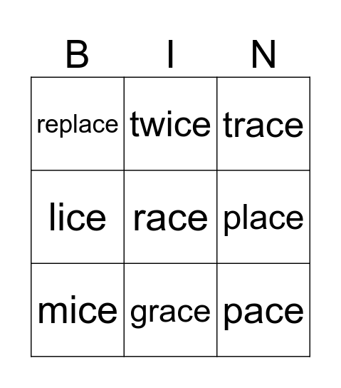 __ce words Bingo Card
