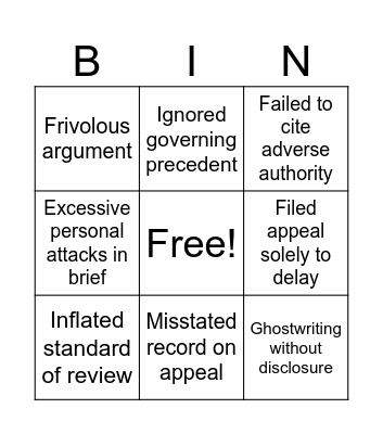 Ethical Missteps Bingo Card