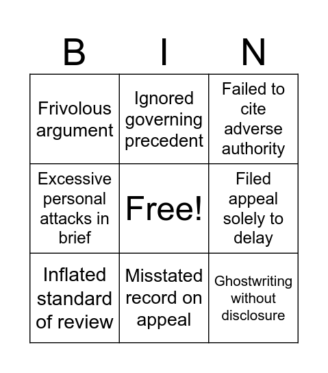 Ethical Missteps Bingo Card