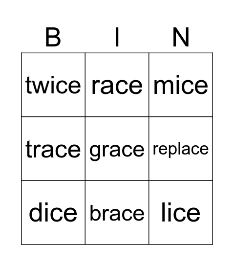 __ce words Bingo Card