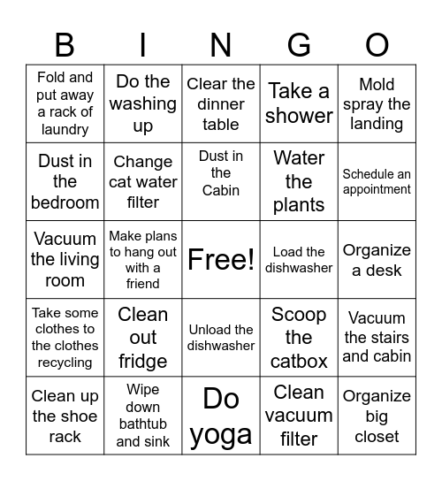 Fiona's chore bingo Card