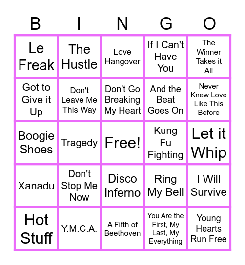 MUSIC BINGO at the Ann Arbor Eagles!  70s Club Music! Bingo Card
