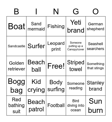 Beach Bingo Card