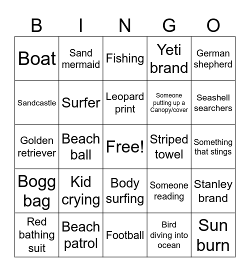 Beach Bingo Card
