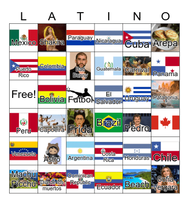 Latin america Bingo Card