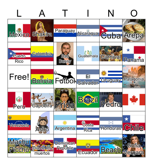 Latin america Bingo Card