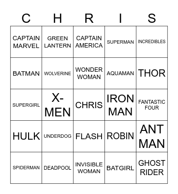 SUPER HEROS Bingo Card