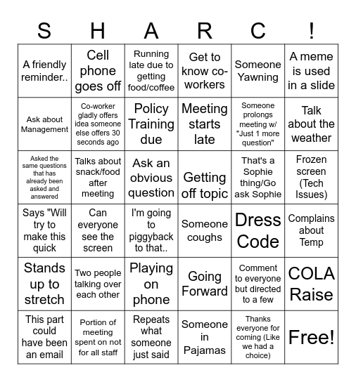 ALL STAFF MEETING Bingo Card