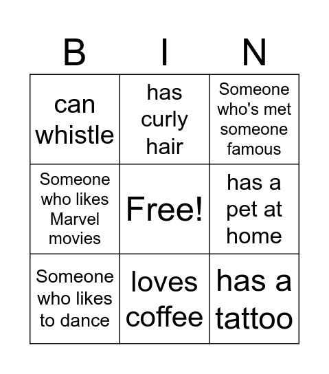 Human Bingo Card