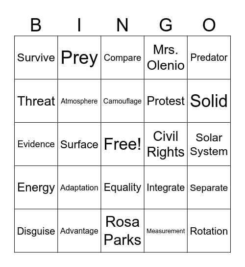 Block 7 Bingo Card