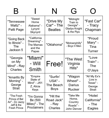 Travel Bingo Card