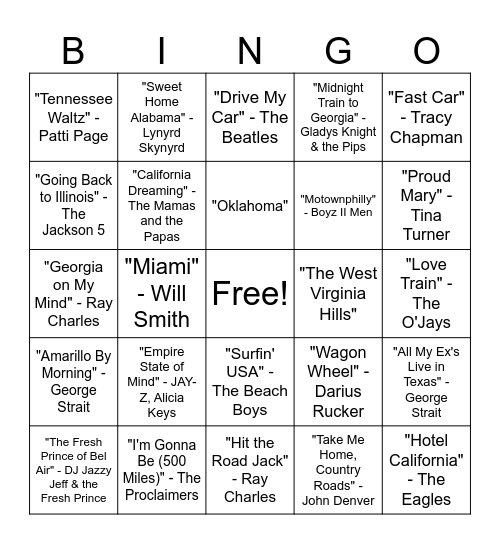 Travel Bingo Card