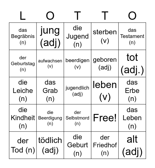 1.8 Life & Death - Leben u. Tod Bingo Card