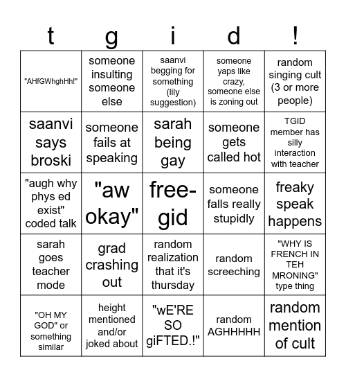 TGID BINGO Card