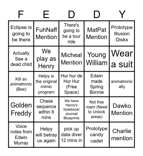 SECRET OF THE MIMIC PREDICTIONS Bingo Card