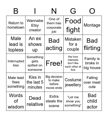 I+S Romcom bingo Card