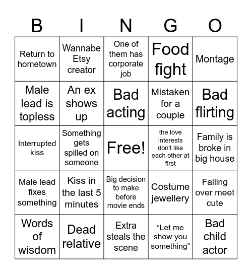 I+S Romcom bingo Card