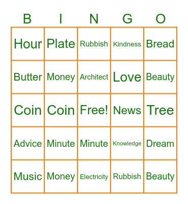 Nouns Bingo Card