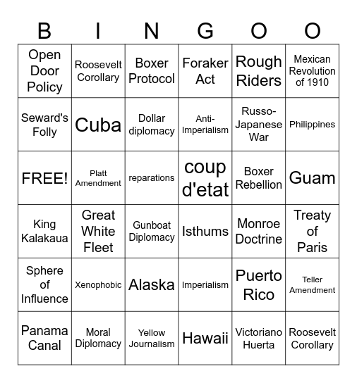 Unit 5 Bingo Card