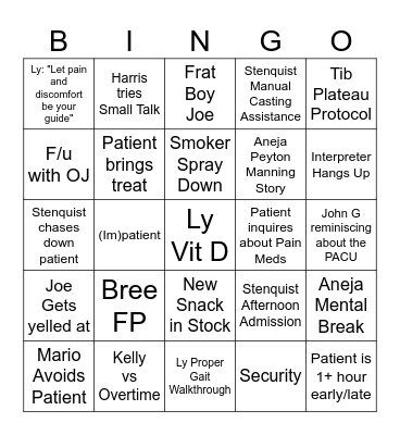 TRAUMA BINGO Card