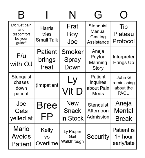 TRAUMA BINGO Card