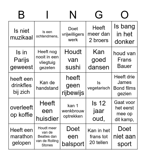 Kennismaking Bingo Card