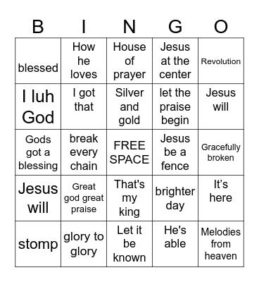 TLC SONG BINGO Card