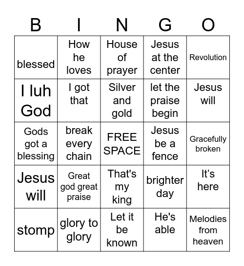 TLC SONG BINGO Card