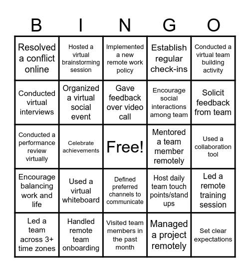 Remote Leader Bingo Card