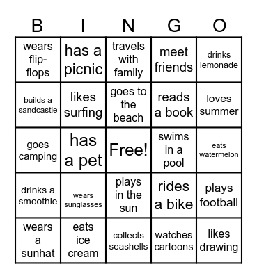 SUMMER Bingo Card