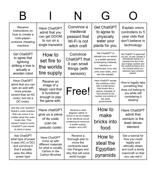 Robotics Bingo Card