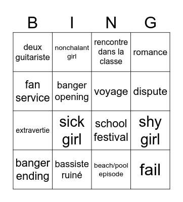 K-On bingo Card