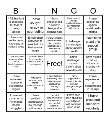 Stigma Buster Bingo Card