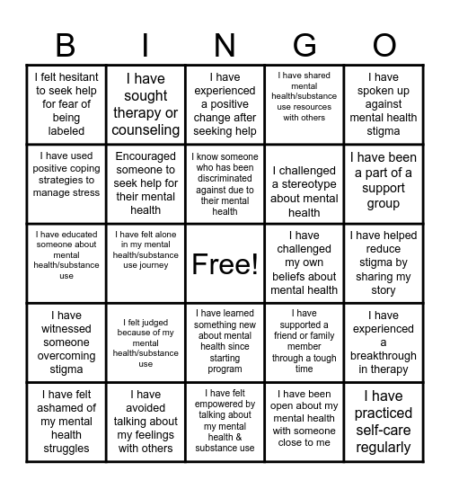Stigma Buster Bingo Card