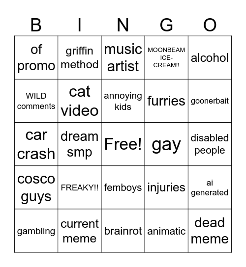 instagram bingo Card