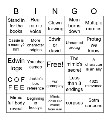 secret of the mimic Bingo Card