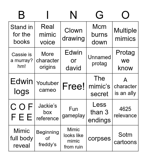 secret of the mimic Bingo Card