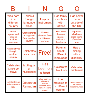 Diversity Bingo Card