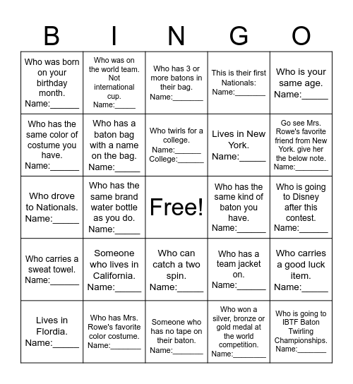 Illusions Find a Friend Bingo Card