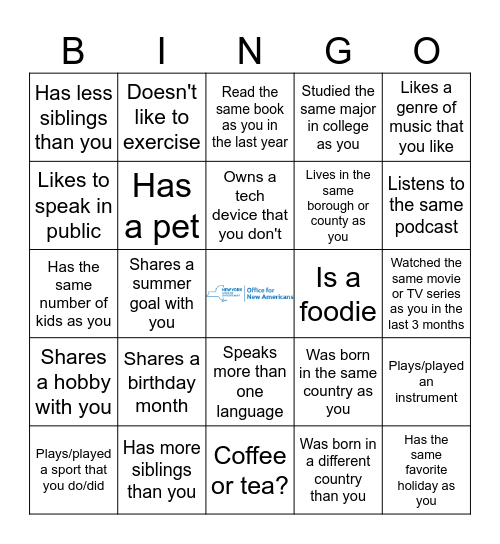 ONA Bingo Card