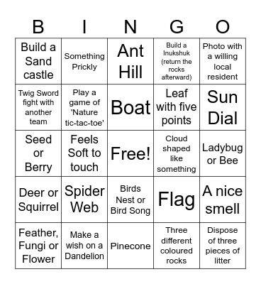 Nature Bingo Card